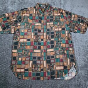 Silk Society Mens XL Short Sleeve Silk Shirt Geometric Abstract Print Multicolor